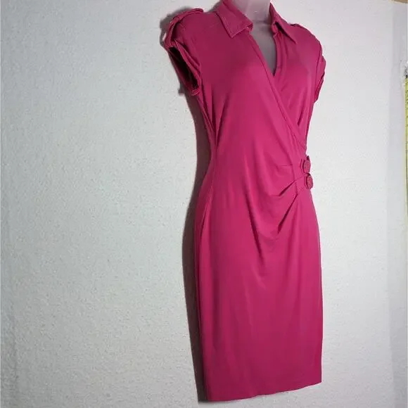 Vtg Cache Bodycon Dress Womens Sz Medium Hot Pink Barbiecore Stretch USA Rare - Picture 3 of 9